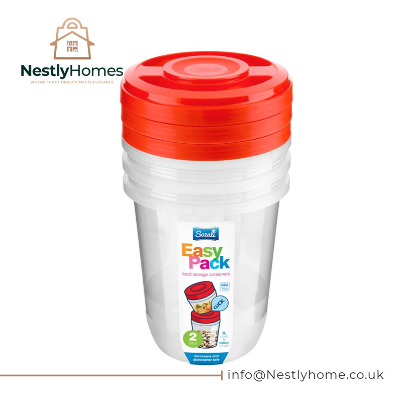 Sozali Round Set Containers Lid 1ltr Assorted