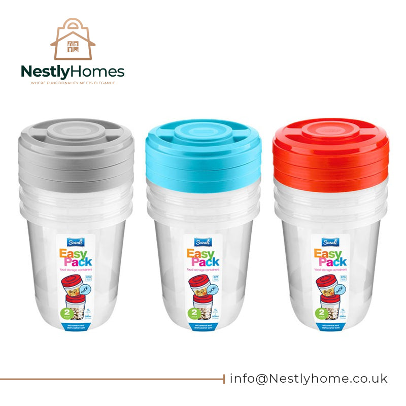 Sozali Round Set Containers Lid 1ltr Assorted
