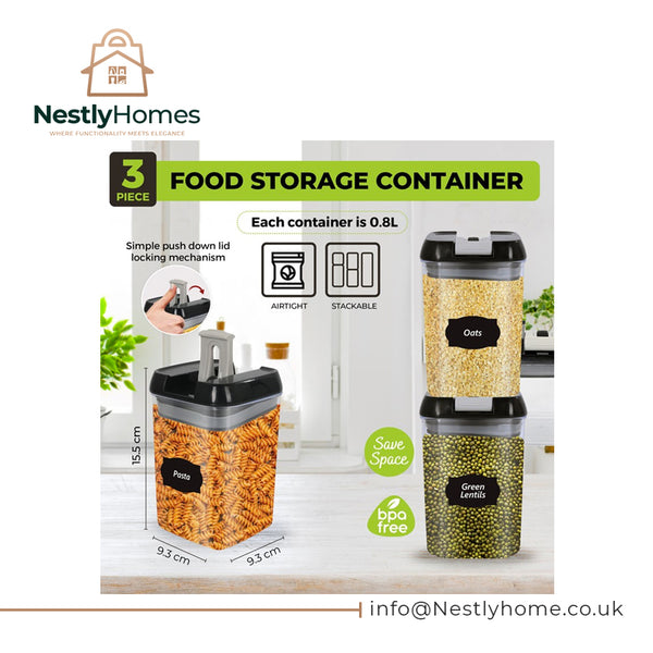 Top 3 Plastic Food Storage Containers 0.8ltr 3pcs